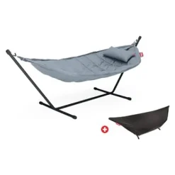® Headdemock Hängematte superb Deluxe Set inkl. Kissen storm blue und Cover (schwarzes Rack)^Fatboy