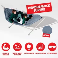 ® Headdemock Hängematte superb Deluxe Set inkl. Kissen storm blue und Cover (schwarzes Rack)^Fatboy