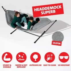 ® Headdemock Hängematte superb Deluxe Set inkl. Kissen rock grey und Cover (schwarzes Rack)^Fatboy Discount