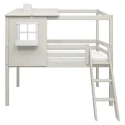 Classic halbhohes Bett mit halbem Baumhaus Aufsatz weiß lasiert/weiß^FLEXA Sale