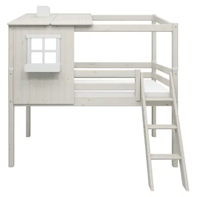 Classic halbhohes Bett mit halbem Baumhaus Aufsatz weiß lasiert/weiß^FLEXA Sale