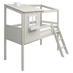 Classic halbhohes Bett mit halbem Baumhaus Aufsatz weiß lasiert/weiß^FLEXA Sale