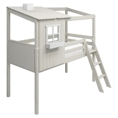 Classic halbhohes Bett mit halbem Baumhaus Aufsatz weiß lasiert/weiß^FLEXA Sale