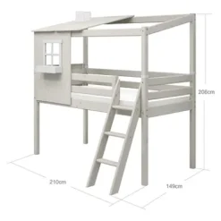 Classic halbhohes Bett mit halbem Baumhaus Aufsatz weiß lasiert/weiß^FLEXA Sale
