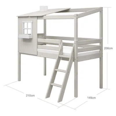 Classic halbhohes Bett mit halbem Baumhaus Aufsatz weiß lasiert/weiß^FLEXA Sale