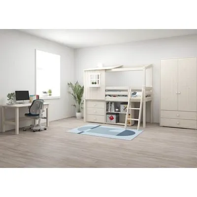 Classic halbhohes Bett mit halbem Baumhaus Aufsatz weiß lasiert/weiß^FLEXA Sale