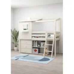 Classic halbhohes Bett mit halbem Baumhaus Aufsatz weiß lasiert/weiß^FLEXA Sale