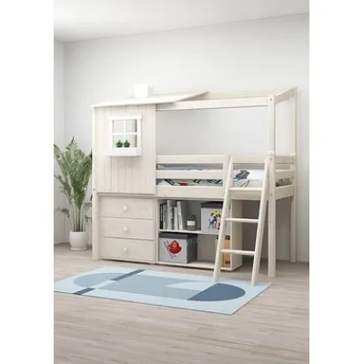 Classic halbhohes Bett mit halbem Baumhaus Aufsatz weiß lasiert/weiß^FLEXA Sale