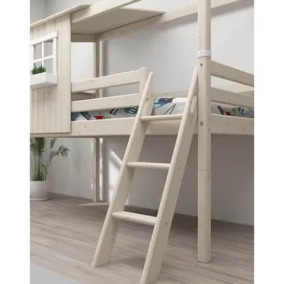 Classic halbhohes Bett mit halbem Baumhaus Aufsatz weiß lasiert/weiß^FLEXA Sale