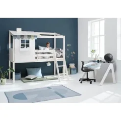 Classic halbhohes Bett mit halbem Baumhaus Aufsatz weiß lasiert/weiß^FLEXA Sale