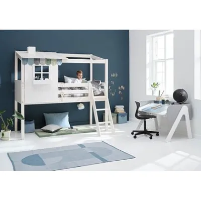 Classic halbhohes Bett mit halbem Baumhaus Aufsatz weiß lasiert/weiß^FLEXA Sale