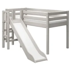 Classic Halbhohes Bett mit Plattform und Rutsche grau lasiert^FLEXA