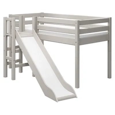 Classic Halbhohes Bett mit Plattform und Rutsche grau lasiert^FLEXA