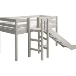 Classic Halbhohes Bett mit Plattform und Rutsche grau lasiert^FLEXA