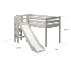 Classic Halbhohes Bett mit Plattform und Rutsche grau lasiert^FLEXA