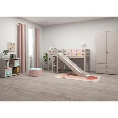 Classic Halbhohes Bett mit Plattform und Rutsche grau lasiert^FLEXA