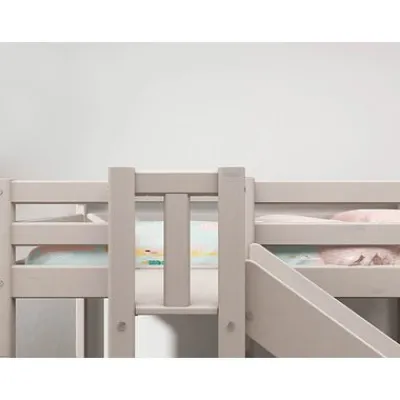 Classic Halbhohes Bett mit Plattform und Rutsche grau lasiert^FLEXA