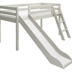 Classic Halbhohes Bett mit Schrägleiter und Rutsche weiß lasiert Sale^FLEXA Best