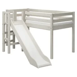 Classic Halbhohes Bett mit Plattform und Rutsche weiß lasiert^FLEXA Best