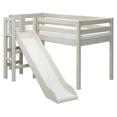 Classic Halbhohes Bett mit Plattform und Rutsche weiß lasiert^FLEXA Best