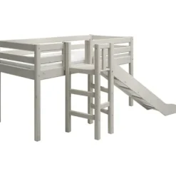 Classic Halbhohes Bett mit Plattform und Rutsche weiß lasiert^FLEXA Best