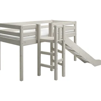 Classic Halbhohes Bett mit Plattform und Rutsche weiß lasiert^FLEXA Best