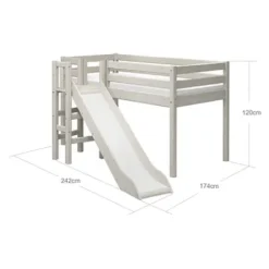 Classic Halbhohes Bett mit Plattform und Rutsche weiß lasiert^FLEXA Best