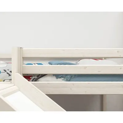 Classic Halbhohes Bett mit Plattform und Rutsche weiß lasiert^FLEXA Best