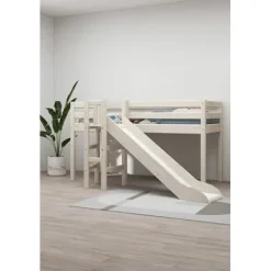 Classic Halbhohes Bett mit Plattform und Rutsche weiß lasiert^FLEXA Best