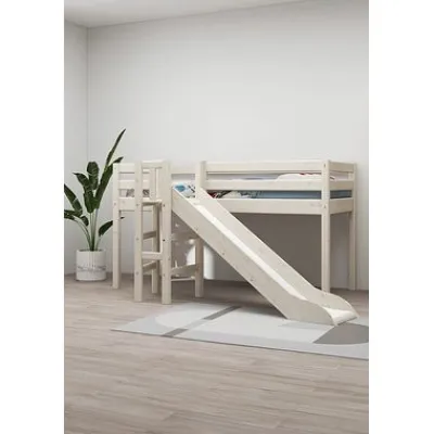 Classic Halbhohes Bett mit Plattform und Rutsche weiß lasiert^FLEXA Best
