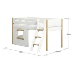 Nor halbhohes Bett mit Schrägleiter und Baumhaus Panelen /Eiche^FLEXA Online