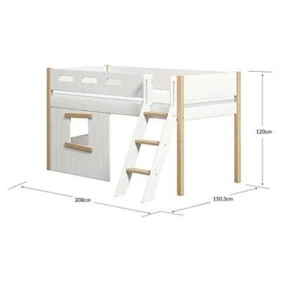 Nor halbhohes Bett mit Schrägleiter und Baumhaus Panelen /Eiche^FLEXA Online