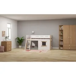 Nor halbhohes Bett mit Schrägleiter und Baumhaus Panelen /Eiche^FLEXA Online