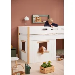 Nor halbhohes Bett mit Schrägleiter und Baumhaus Panelen /Eiche^FLEXA Online