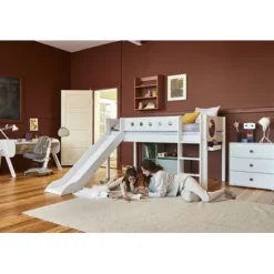 White Halbhohes Bett senk. Leiter und Rutsche^FLEXA Online