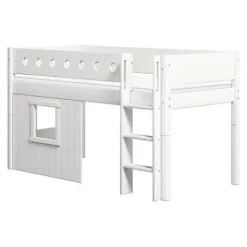 White halbhohes Bett mit senkrechter Leiter und Baumhaus Panelen^FLEXA Sale