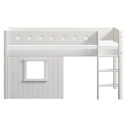 White halbhohes Bett mit senkrechter Leiter und Baumhaus Panelen^FLEXA Sale