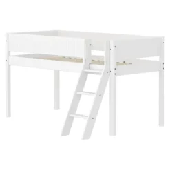 White Halbhohes Bett mit Schrägleiter und Rillen Absturzsicherung^FLEXA