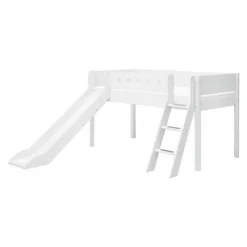 White Halbhohes Bett mit Schrägl. und Rutsche^FLEXA Discount