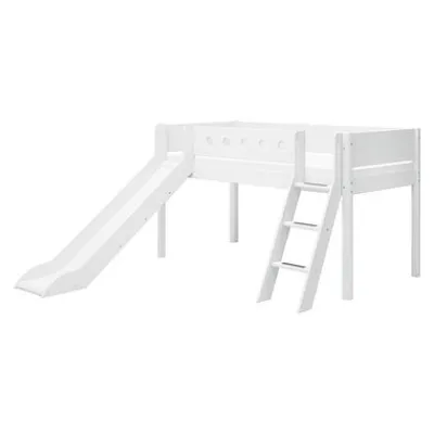 White Halbhohes Bett mit Schrägl. und Rutsche^FLEXA Discount