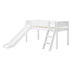 White Halbhohes Bett mit Schrägl. und Rutsche^FLEXA Discount
