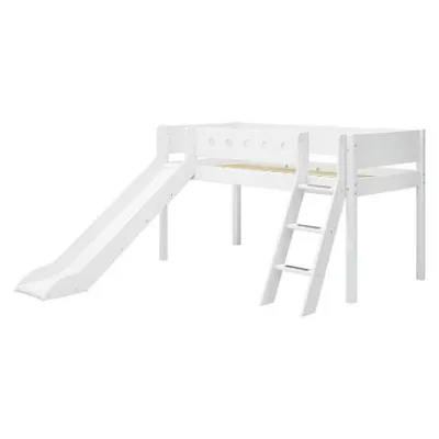 White Halbhohes Bett mit Schrägl. und Rutsche^FLEXA Discount