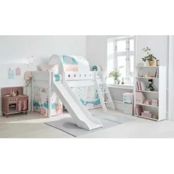 White Halbhohes Bett mit Schrägl. und Rutsche^FLEXA Discount