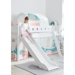 White Halbhohes Bett mit Schrägl. und Rutsche^FLEXA Discount