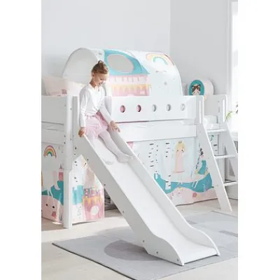White Halbhohes Bett mit Schrägl. und Rutsche^FLEXA Discount