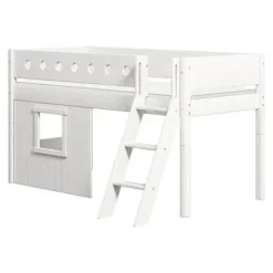White halbhohes Bett mit Schrägleiter und Baumhaus Panelen^FLEXA Clearance