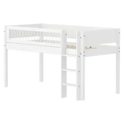 White Halbhohes Bett mit senkrechter Leiter und Streben Absturzsicherung^FLEXA