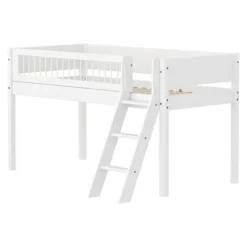 White Halbhohes Bett mit Schrägleiter und Streben Absturzsicherung^FLEXA