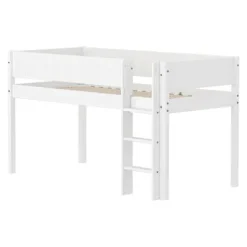White Halbhohes Bett mit senkrechter Leiter und Rillen Absturzsicherung^FLEXA Outlet