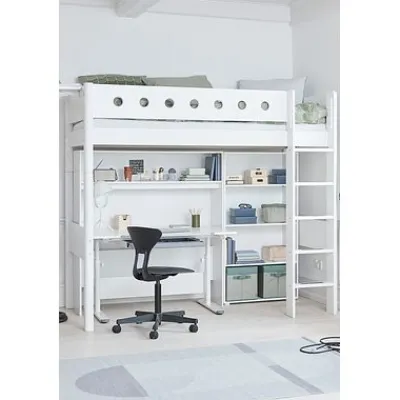 White Hochbett mit senkrechter Leiter^FLEXA New